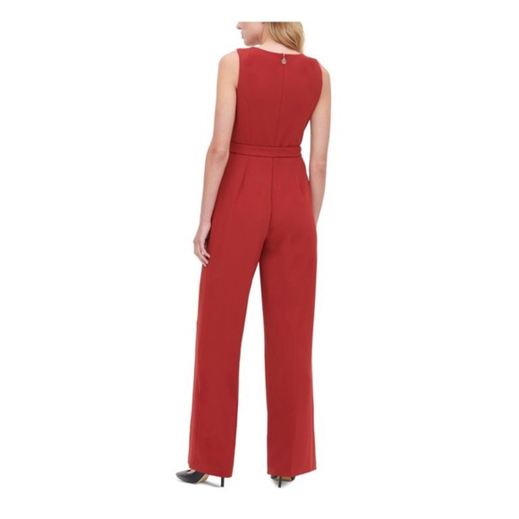 NWT TOMMY HILFIGER Womens Red Sleeveless V Neck Evening Jumpsuit - Picture 2 of 4
